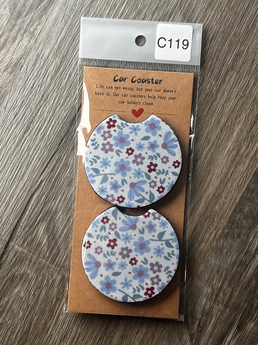 Blue & Purple Flowers - Car Coaster