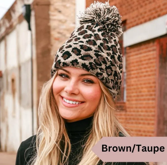 Leopard Pom Pom Beanie