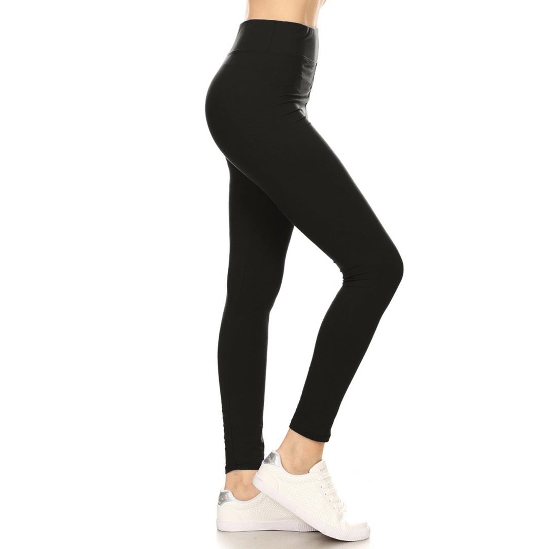 3" Yoga Band Buttery Soft Solid Black Leggings