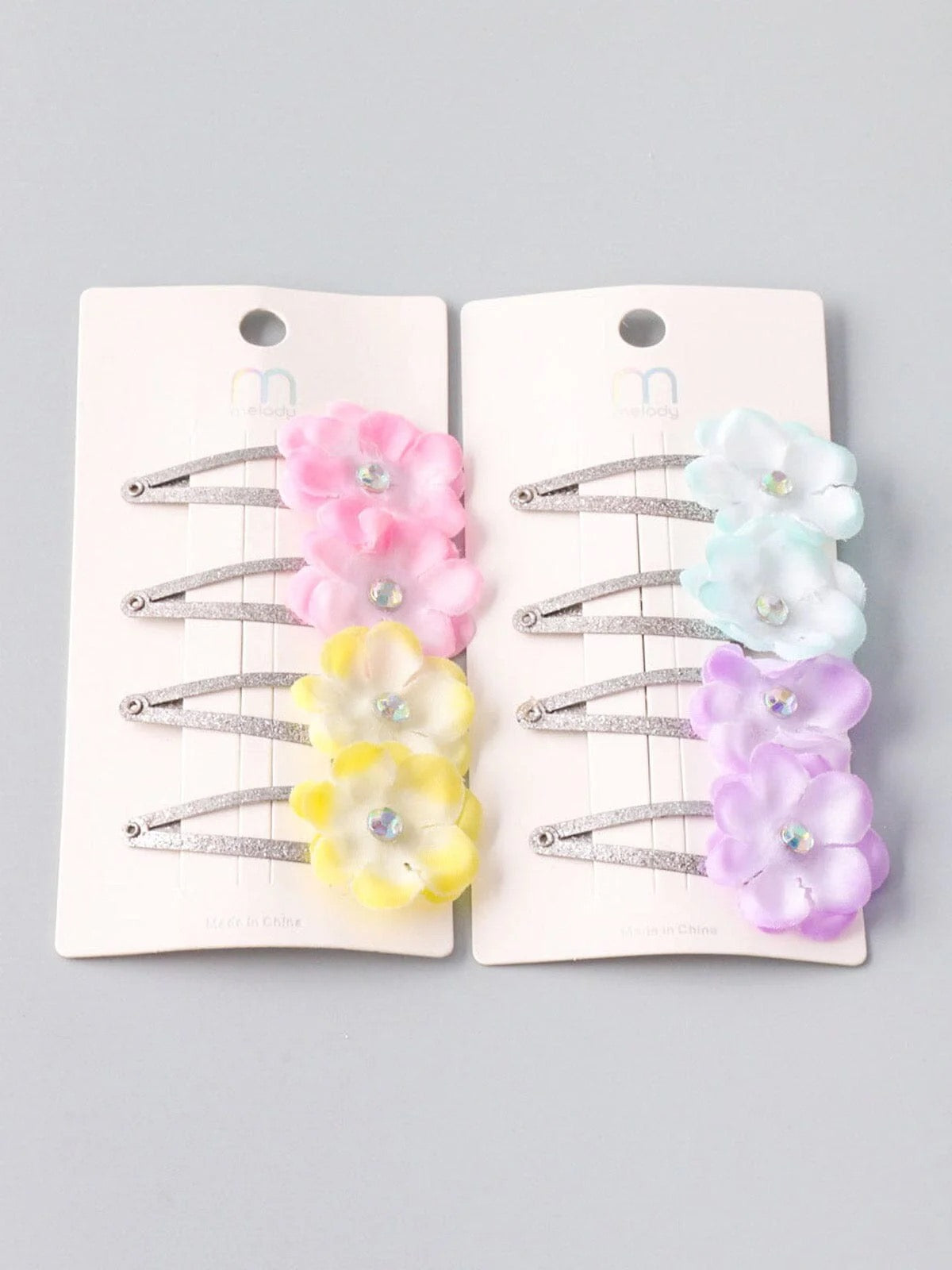 Flower Hair Clips - Pink/yellow~Blue/Purple